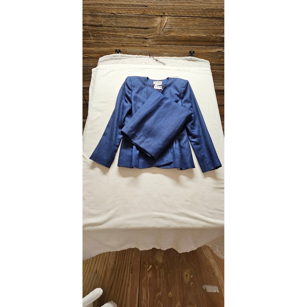 Raoul Vintage Blue Skirt Suit Set Women 8 Petite Peplum Jacket Pencil Skirt